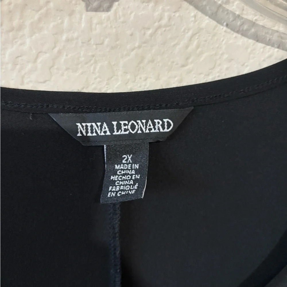 Nina Leonard Ruffle Mesh Sleeve Dress Black Size‎ 2X